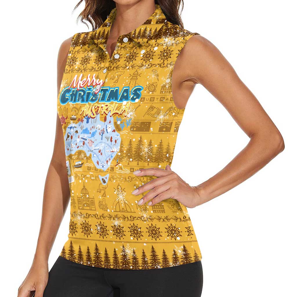 Merry Christmas Australia Women Sleeveless Polo Shirt Xmas Travel Map - Aussie Hoodie