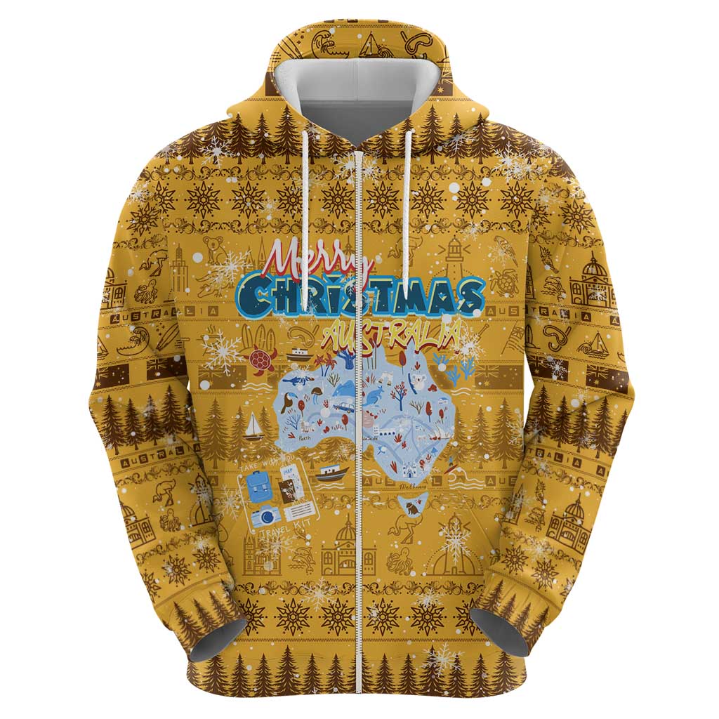 Merry Christmas Australia Zip Hoodie Xmas Travel Map - Aussie Hoodie