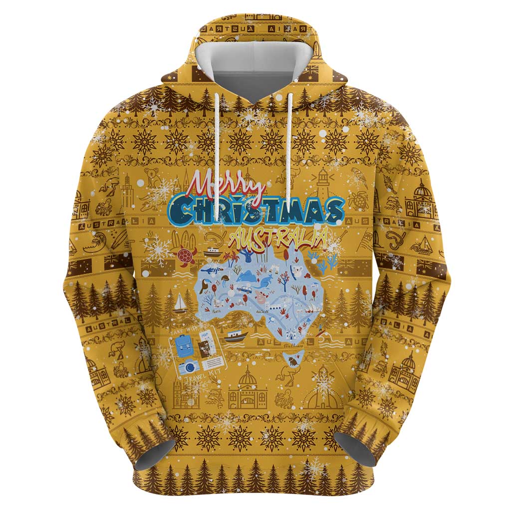 Merry Christmas Australia Zip Hoodie Xmas Travel Map - Aussie Hoodie