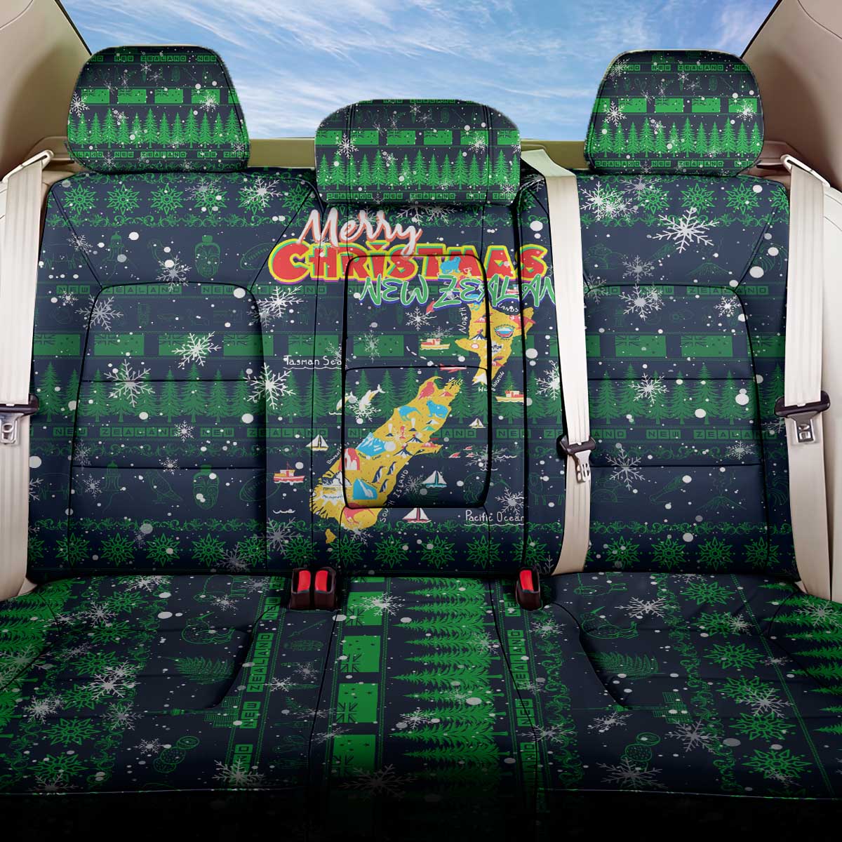 Merry Christmas New Zealand Back Car Seat Cover Xmas Travel Map - Aussie Hoodie