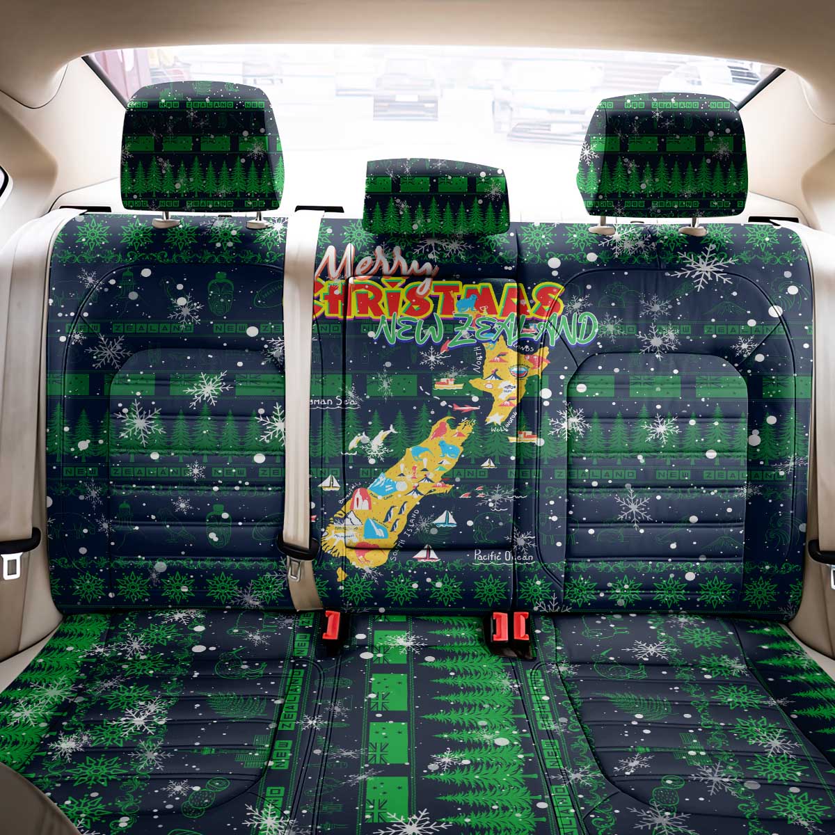 Merry Christmas New Zealand Back Car Seat Cover Xmas Travel Map - Aussie Hoodie