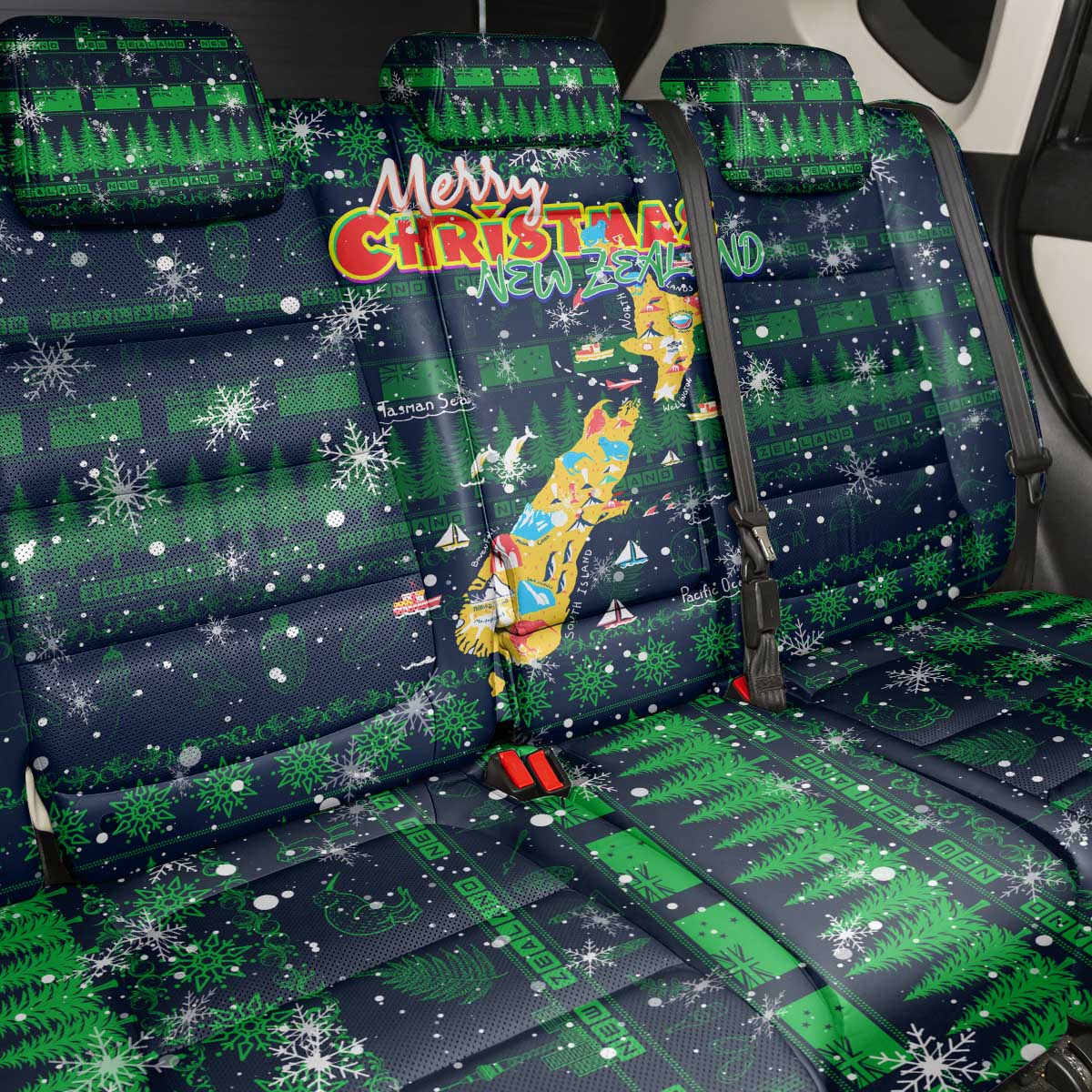 Merry Christmas New Zealand Back Car Seat Cover Xmas Travel Map - Aussie Hoodie
