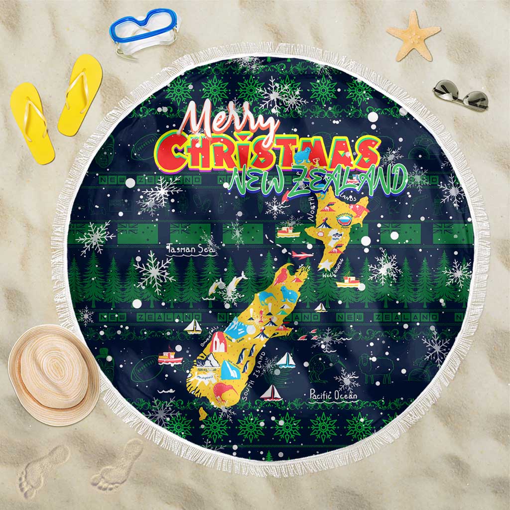 Merry Christmas New Zealand Beach Blanket Xmas Travel Map - Aussie Hoodie