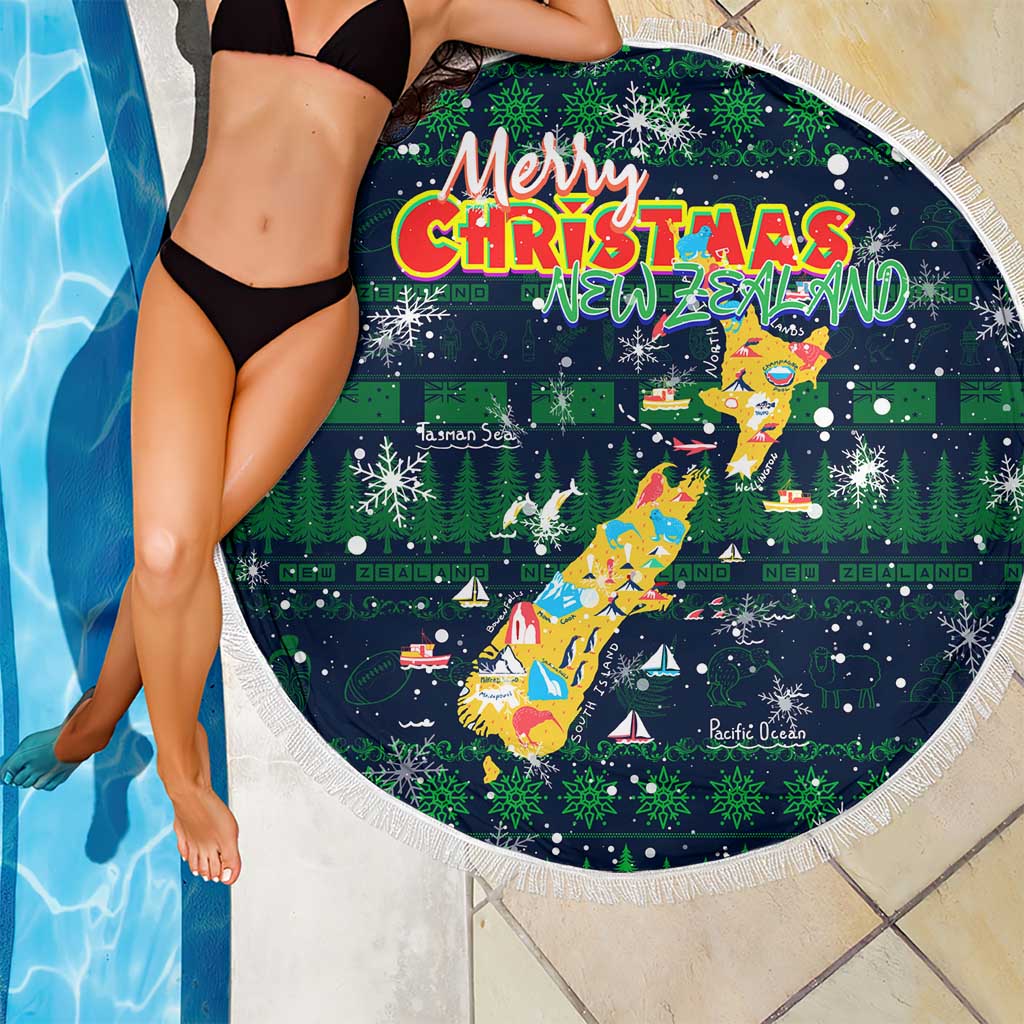 Merry Christmas New Zealand Beach Blanket Xmas Travel Map - Aussie Hoodie