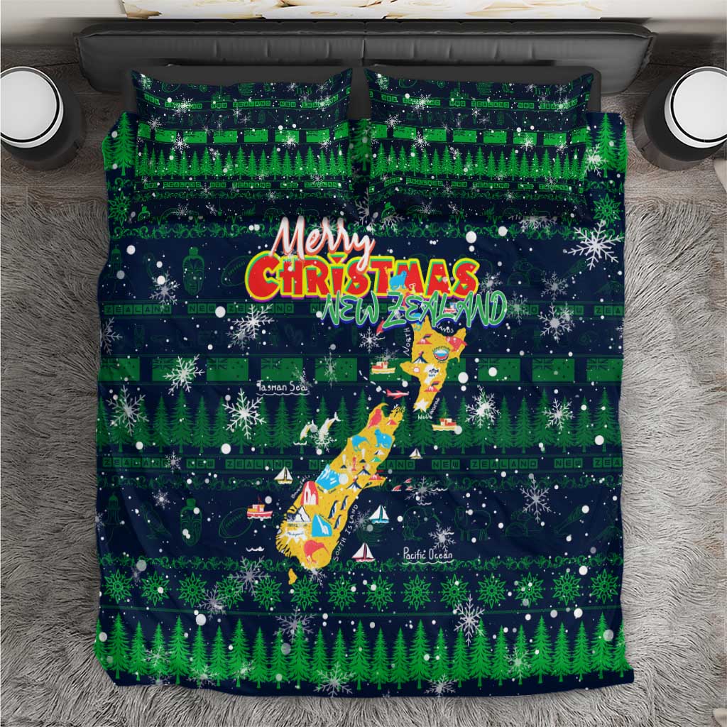 Merry Christmas New Zealand Bedding Set Xmas Travel Map - Aussie Hoodie