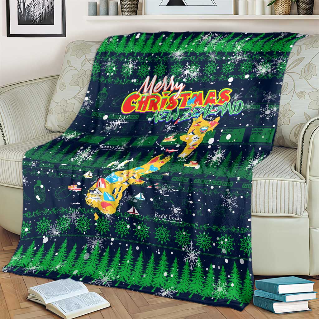 Merry Christmas New Zealand Blanket Xmas Travel Map - Aussie Hoodie