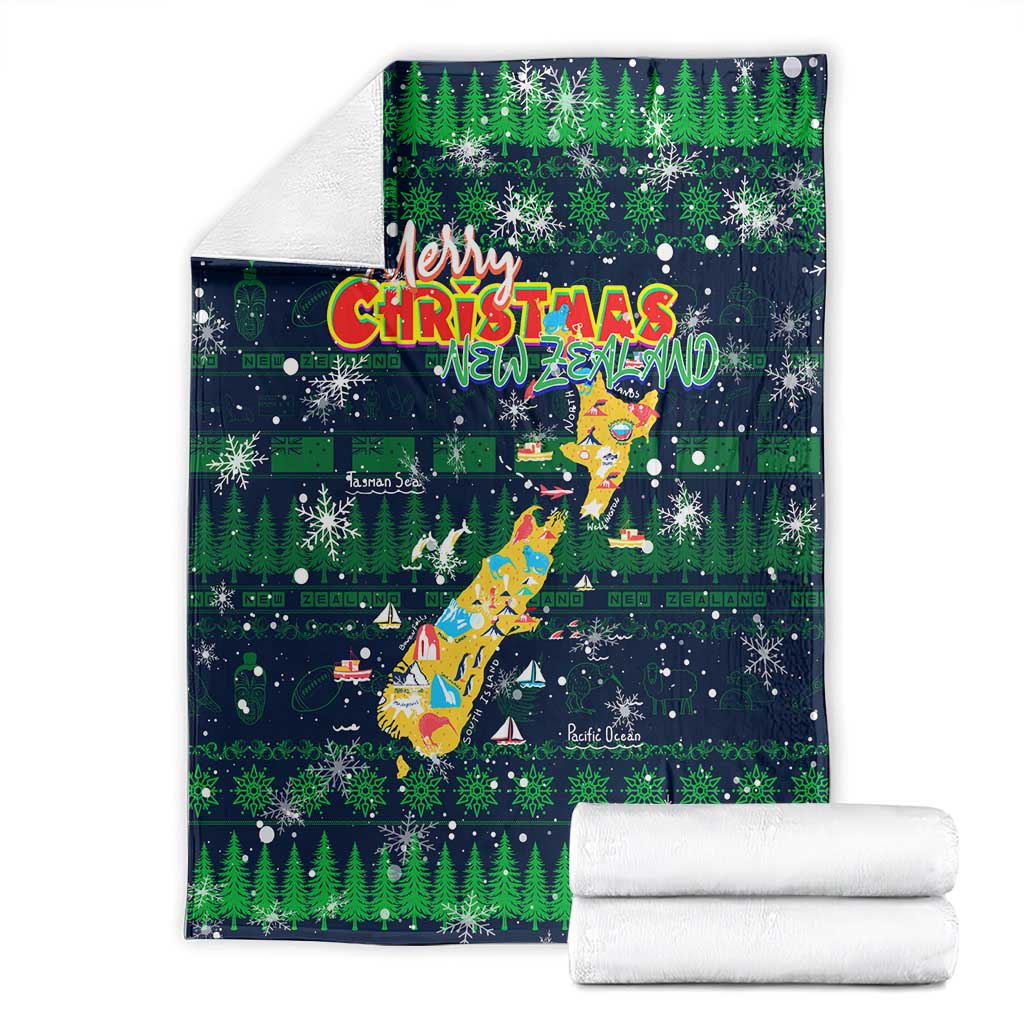 Merry Christmas New Zealand Blanket Xmas Travel Map - Aussie Hoodie