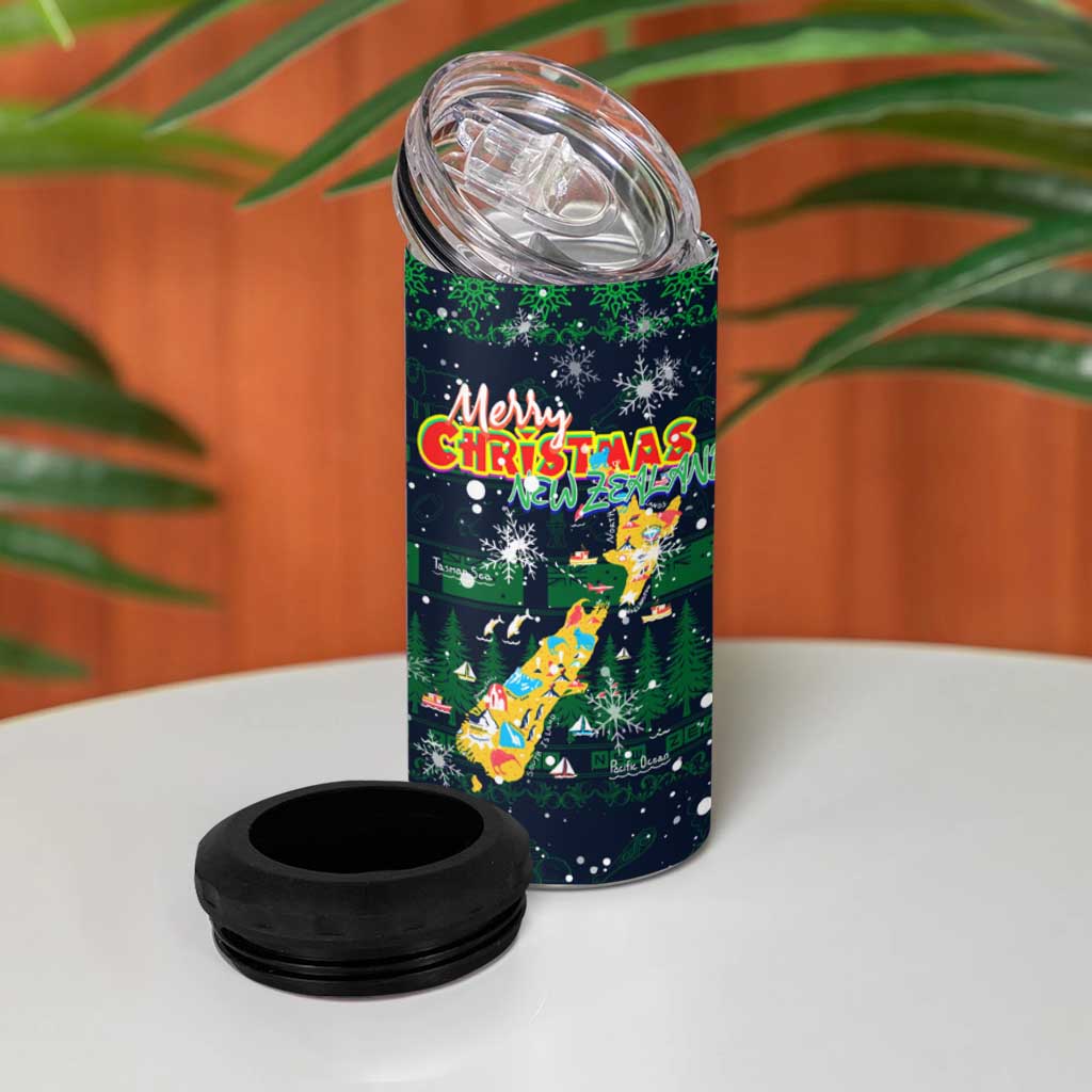 Merry Christmas New Zealand 4 in 1 Can Cooler Tumbler Xmas Travel Map - Aussie Hoodie