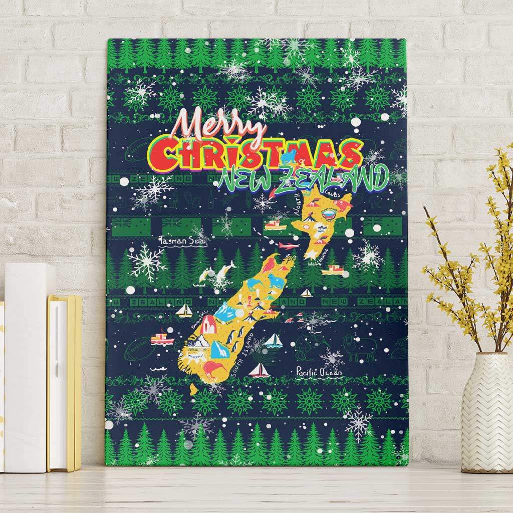 Merry Christmas New Zealand Canvas Wall Art Xmas Travel Map - Aussie Hoodie