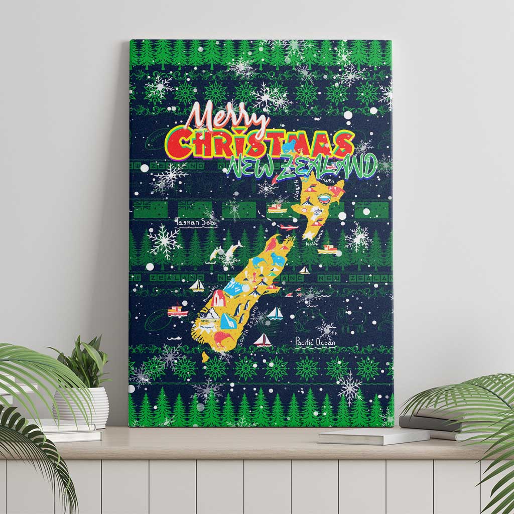 Merry Christmas New Zealand Canvas Wall Art Xmas Travel Map - Aussie Hoodie