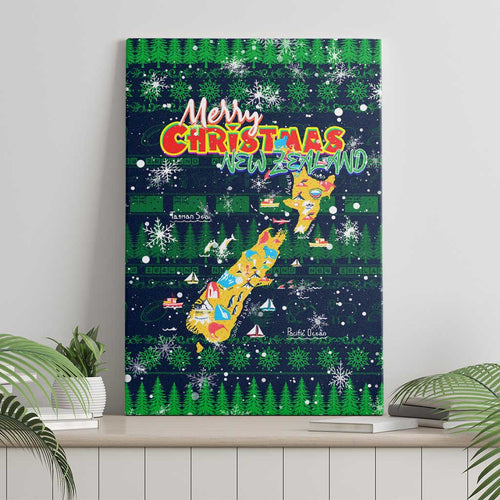 Merry Christmas New Zealand Canvas Wall Art Xmas Travel Map - Aussie Hoodie