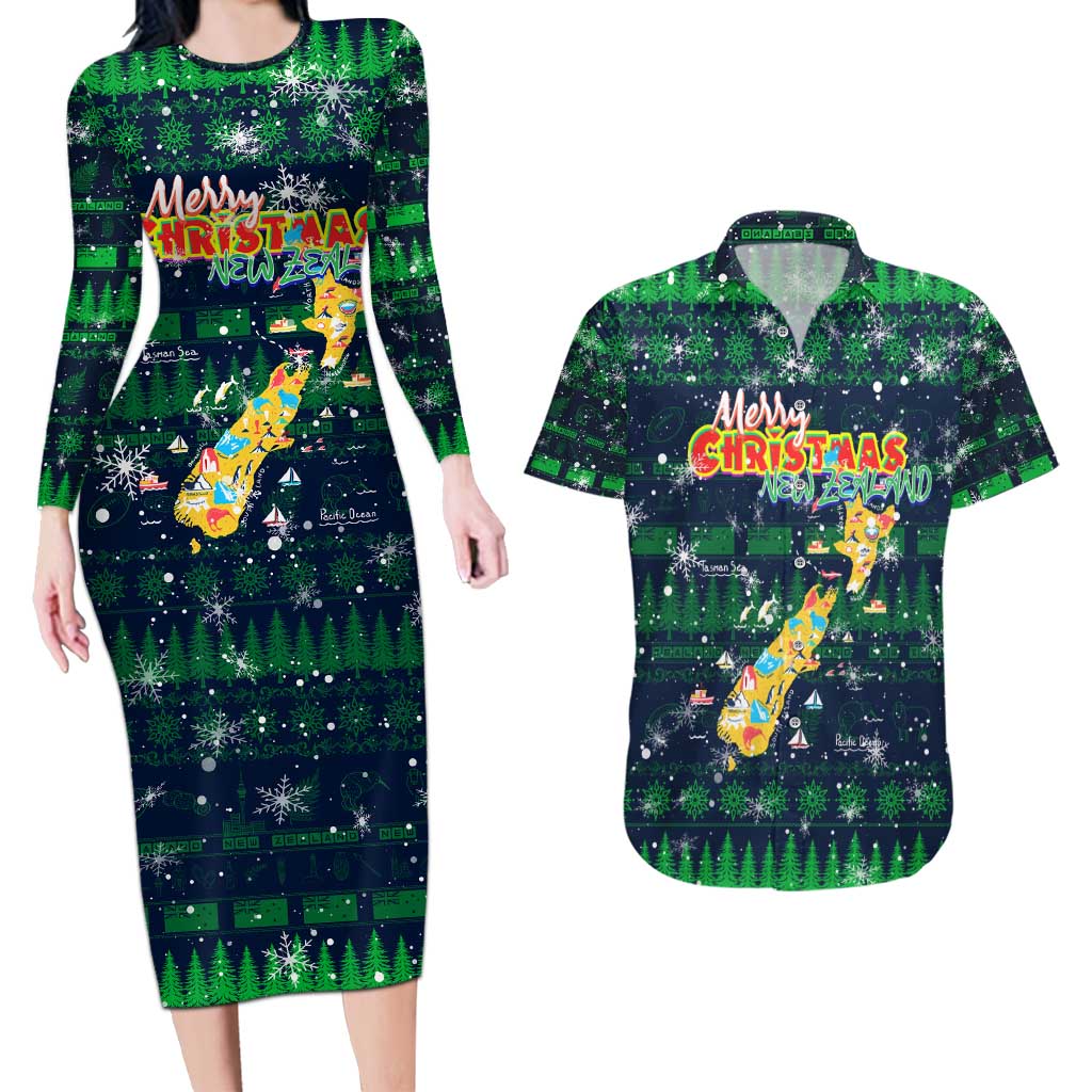 Merry Christmas New Zealand Couples Matching Long Sleeve Bodycon Dress and Hawaiian Shirt Xmas Travel Map - Aussie Hoodie