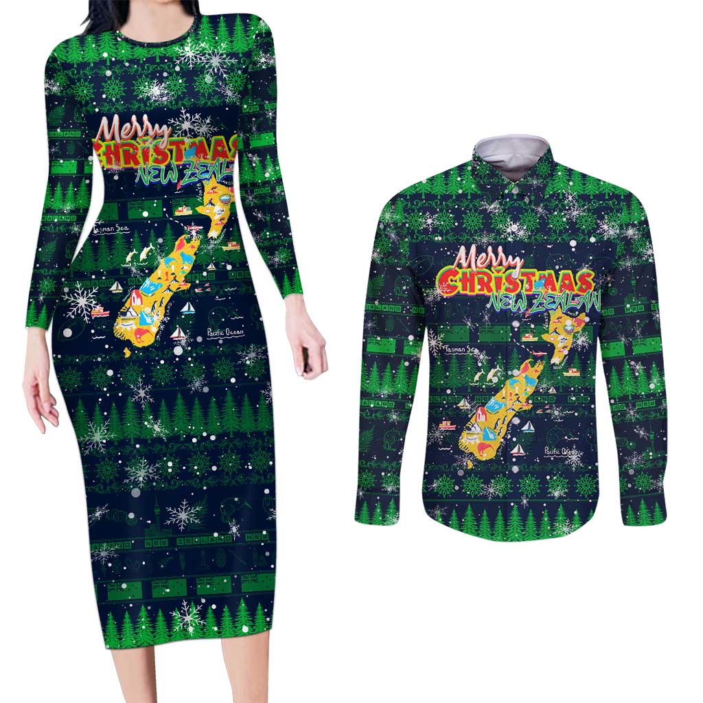 Merry Christmas New Zealand Couples Matching Long Sleeve Bodycon Dress and Long Sleeve Button Shirt Xmas Travel Map - Aussie Hoodie