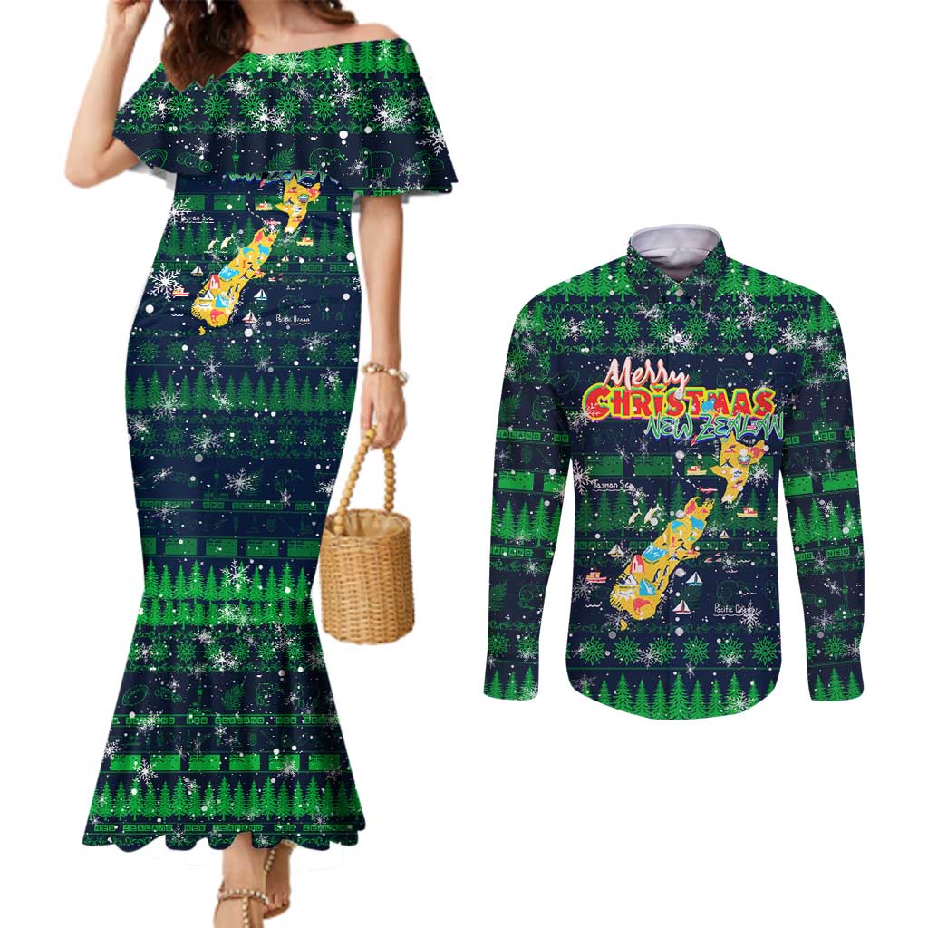 Merry Christmas New Zealand Couples Matching Mermaid Dress and Long Sleeve Button Shirt Xmas Travel Map - Aussie Hoodie