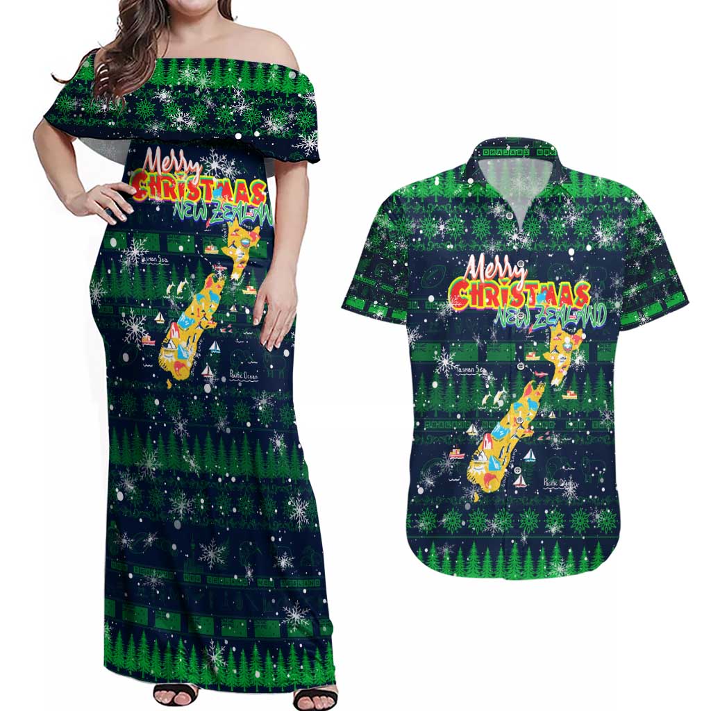 Merry Christmas New Zealand Couples Matching Off Shoulder Maxi Dress and Hawaiian Shirt Xmas Travel Map - Aussie Hoodie