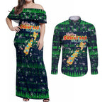 Merry Christmas New Zealand Couples Matching Off Shoulder Maxi Dress and Long Sleeve Button Shirt Xmas Travel Map - Aussie Hoodie