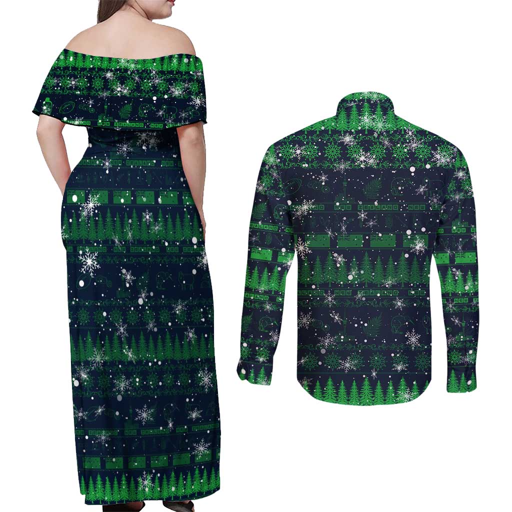 Merry Christmas New Zealand Couples Matching Off Shoulder Maxi Dress and Long Sleeve Button Shirt Xmas Travel Map - Aussie Hoodie