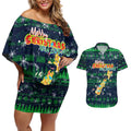 Merry Christmas New Zealand Couples Matching Off Shoulder Short Dress and Hawaiian Shirt Xmas Travel Map - Aussie Hoodie