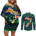Merry Christmas New Zealand Couples Matching Off Shoulder Short Dress and Long Sleeve Button Shirt Xmas Travel Map - Aussie Hoodie