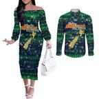 Merry Christmas New Zealand Couples Matching Off The Shoulder Long Sleeve Dress and Long Sleeve Button Shirt Xmas Travel Map - Aussie Hoodie
