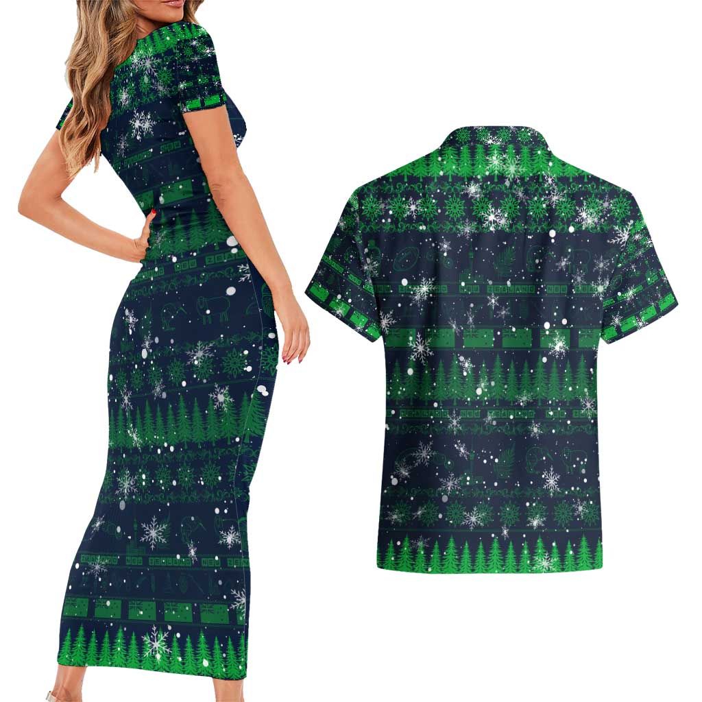 Merry Christmas New Zealand Couples Matching Short Sleeve Bodycon Dress and Hawaiian Shirt Xmas Travel Map - Aussie Hoodie
