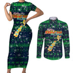 Merry Christmas New Zealand Couples Matching Short Sleeve Bodycon Dress and Long Sleeve Button Shirt Xmas Travel Map - Aussie Hoodie