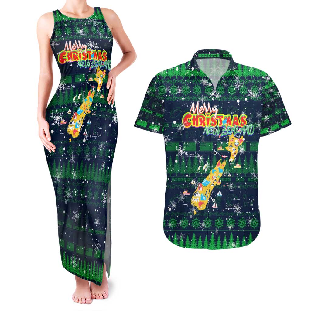 Merry Christmas New Zealand Couples Matching Tank Maxi Dress and Hawaiian Shirt Xmas Travel Map - Aussie Hoodie
