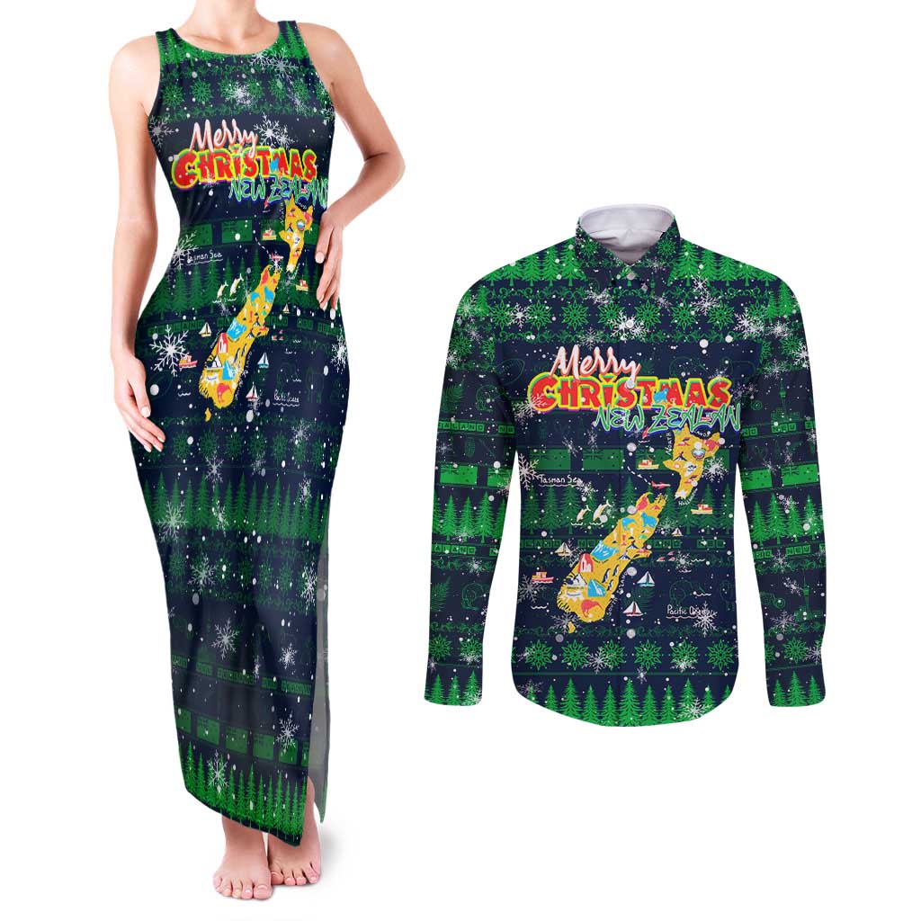 Merry Christmas New Zealand Couples Matching Tank Maxi Dress and Long Sleeve Button Shirt Xmas Travel Map - Aussie Hoodie