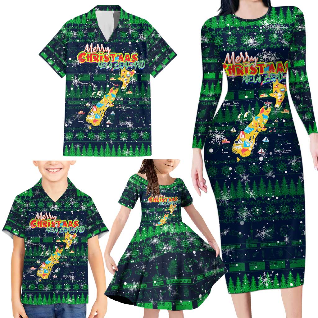 Merry Christmas New Zealand Family Matching Long Sleeve Bodycon Dress and Hawaiian Shirt Xmas Travel Map - Aussie Hoodie