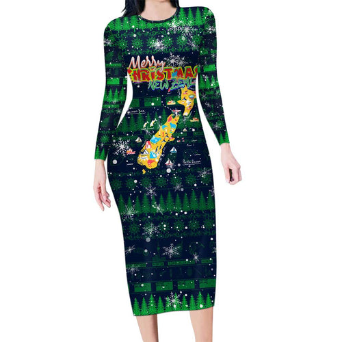 Merry Christmas New Zealand Family Matching Long Sleeve Bodycon Dress and Hawaiian Shirt Xmas Travel Map - Aussie Hoodie
