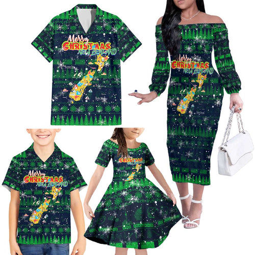 Merry Christmas New Zealand Family Matching Off The Shoulder Long Sleeve Dress and Hawaiian Shirt Xmas Travel Map - Aussie Hoodie