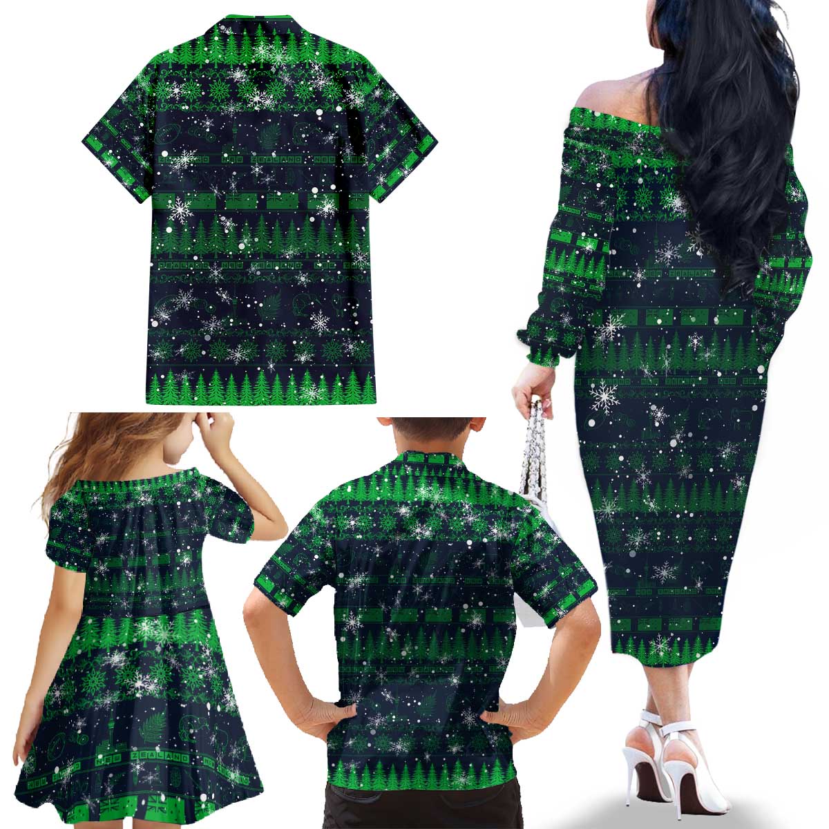 Merry Christmas New Zealand Family Matching Off The Shoulder Long Sleeve Dress and Hawaiian Shirt Xmas Travel Map - Aussie Hoodie