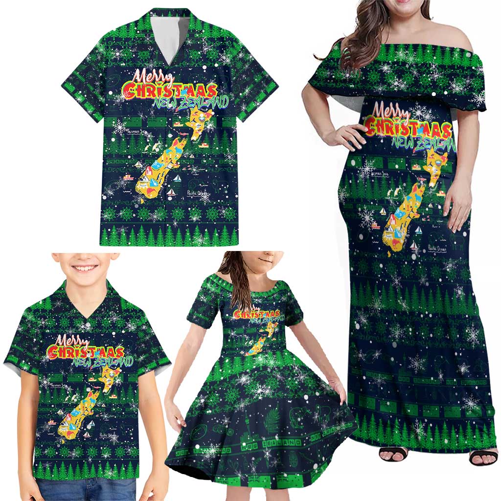 Merry Christmas New Zealand Family Matching Off Shoulder Maxi Dress and Hawaiian Shirt Xmas Travel Map - Aussie Hoodie