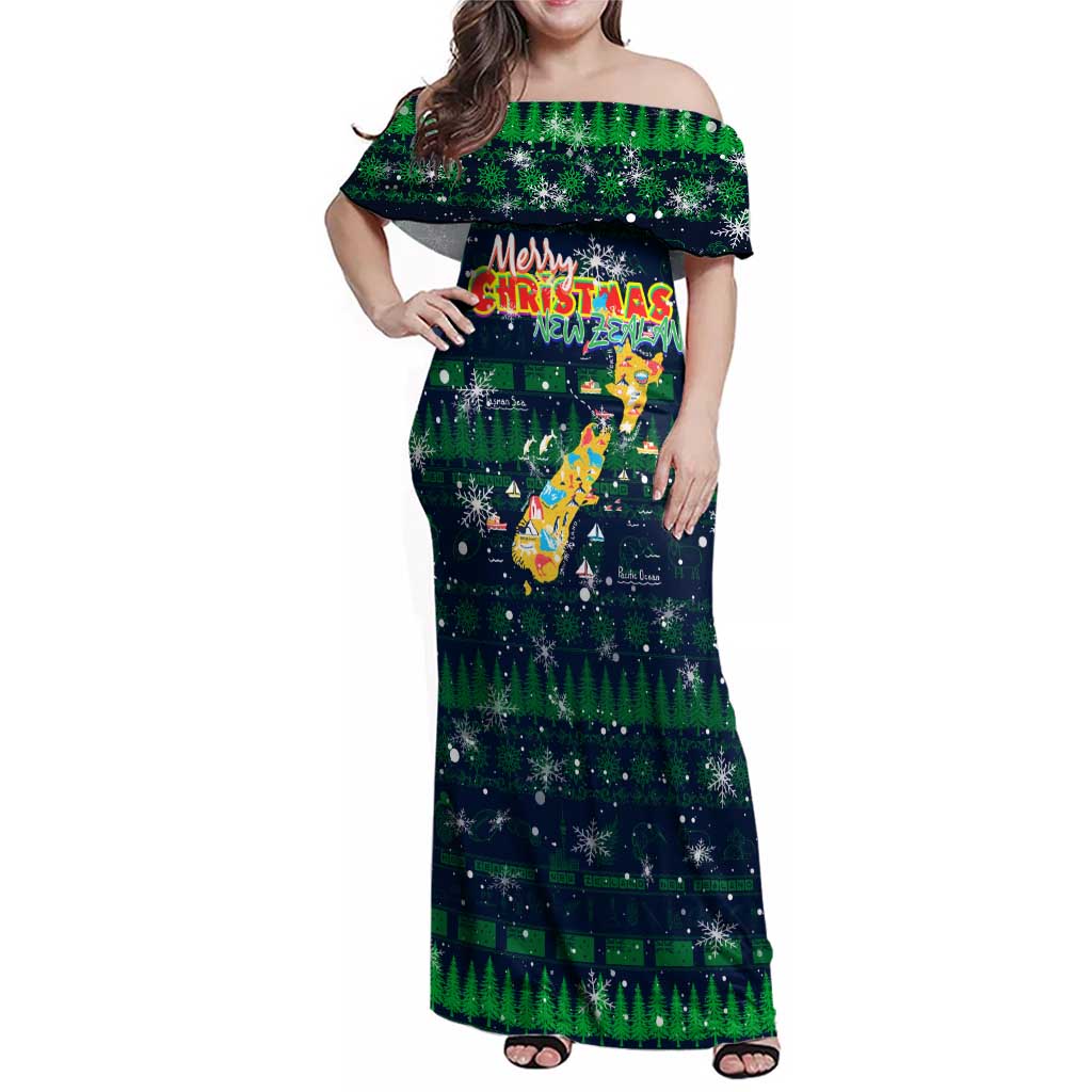 Merry Christmas New Zealand Family Matching Off Shoulder Maxi Dress and Hawaiian Shirt Xmas Travel Map - Aussie Hoodie