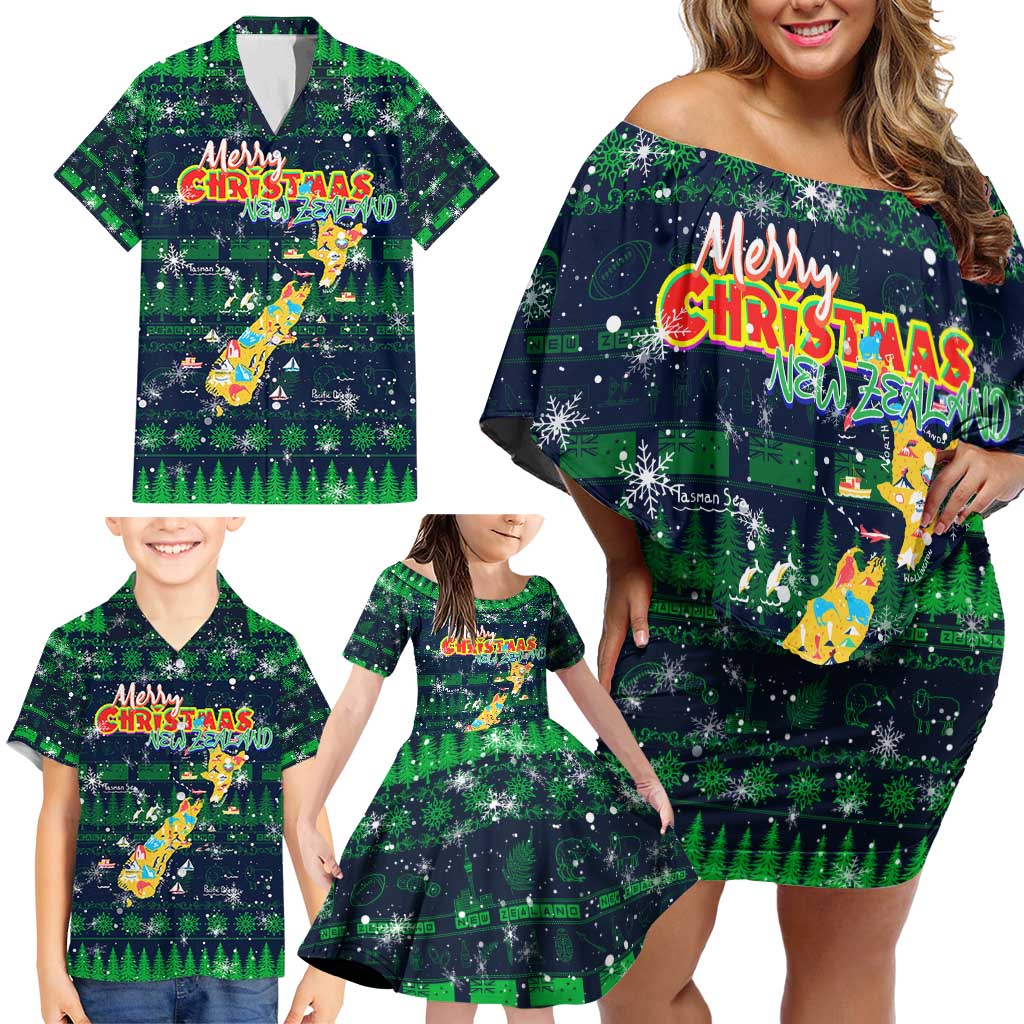 Merry Christmas New Zealand Family Matching Off Shoulder Short Dress and Hawaiian Shirt Xmas Travel Map - Aussie Hoodie