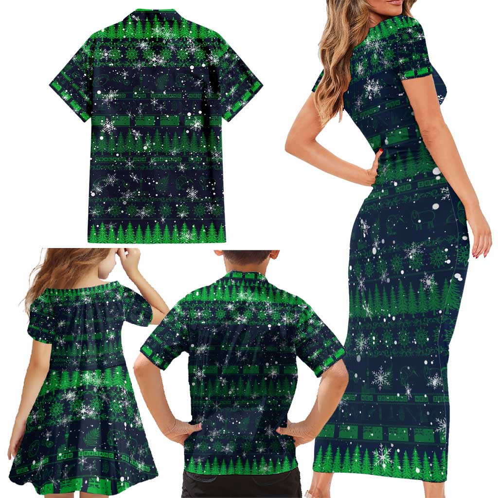 Merry Christmas New Zealand Family Matching Short Sleeve Bodycon Dress and Hawaiian Shirt Xmas Travel Map - Aussie Hoodie