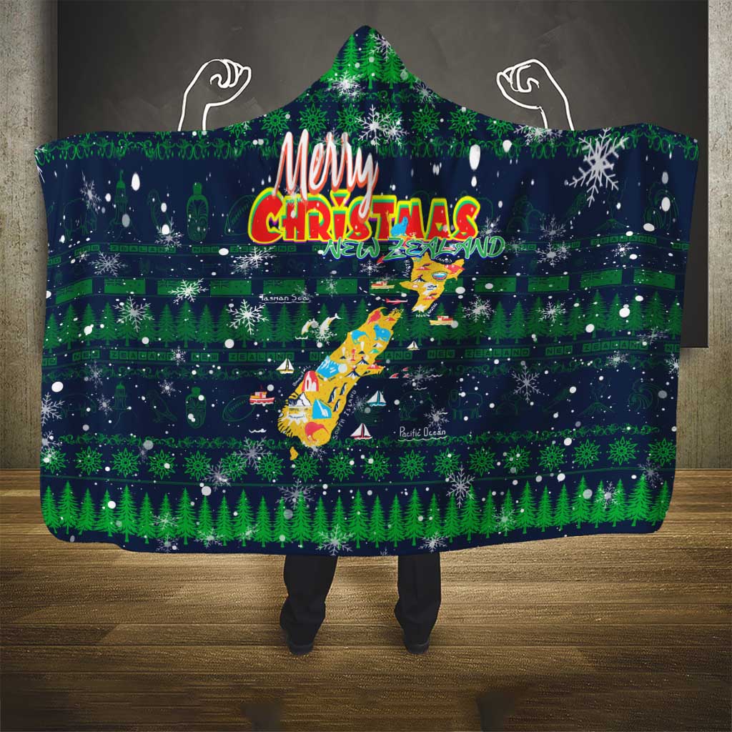 Merry Christmas New Zealand Hooded Blanket Xmas Travel Map - Aussie Hoodie