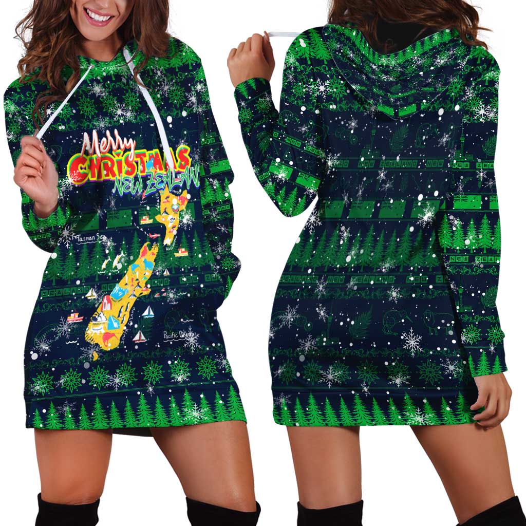 Merry Christmas New Zealand Hoodie Dress Xmas Travel Map - Aussie Hoodie