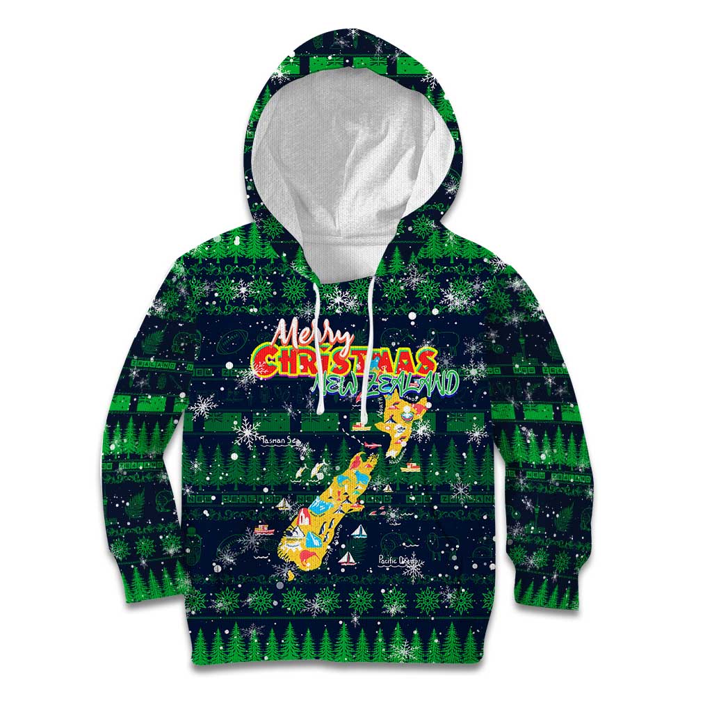 Merry Christmas New Zealand Kid Hoodie Xmas Travel Map - Aussie Hoodie