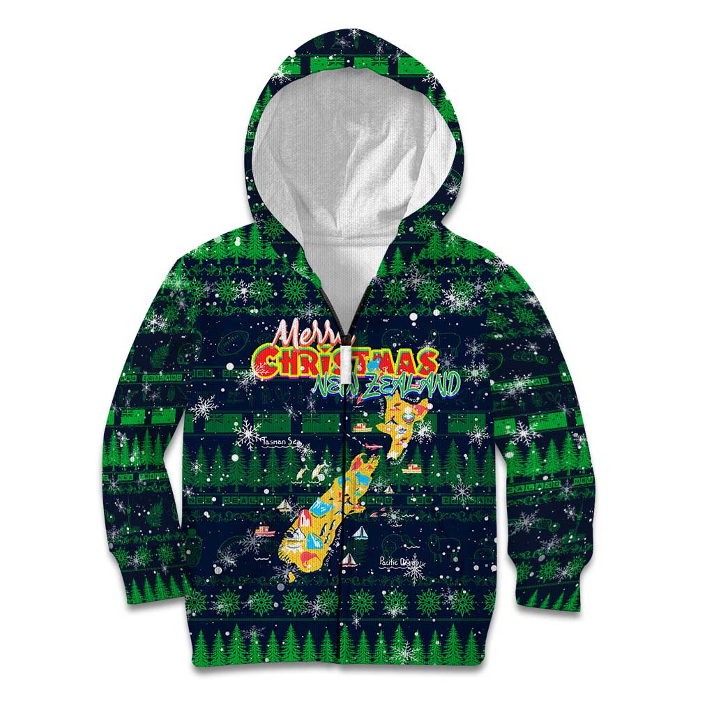 Merry Christmas New Zealand Kid Hoodie Xmas Travel Map - Aussie Hoodie