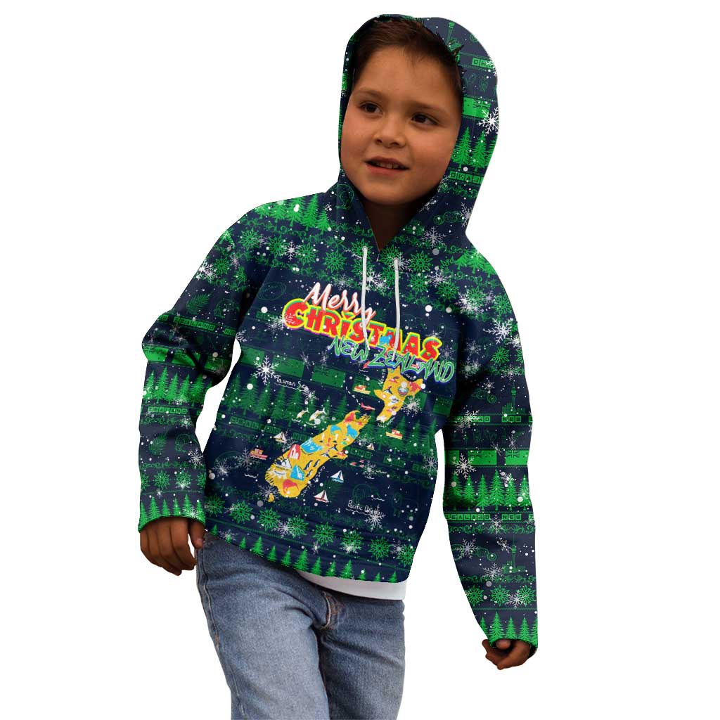 Merry Christmas New Zealand Kid Hoodie Xmas Travel Map - Aussie Hoodie