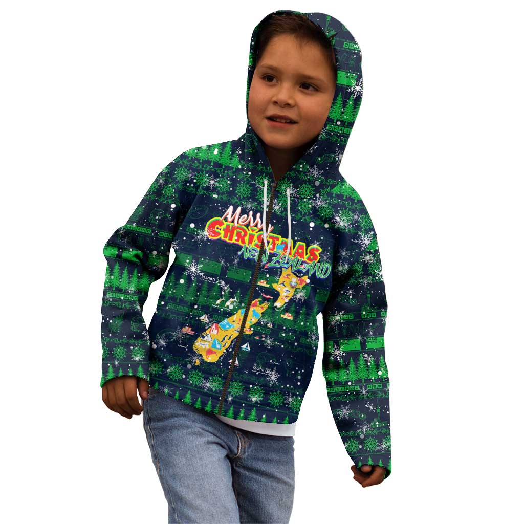 Merry Christmas New Zealand Kid Hoodie Xmas Travel Map - Aussie Hoodie