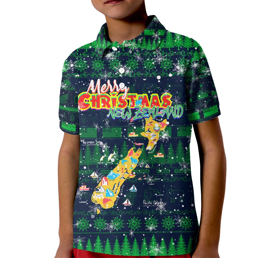 Merry Christmas New Zealand Kid Polo Shirt Xmas Travel Map - Aussie Hoodie