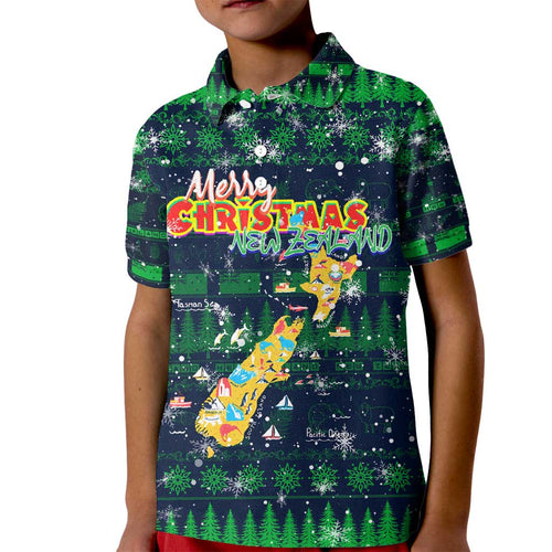 Merry Christmas New Zealand Kid Polo Shirt Xmas Travel Map - Aussie Hoodie