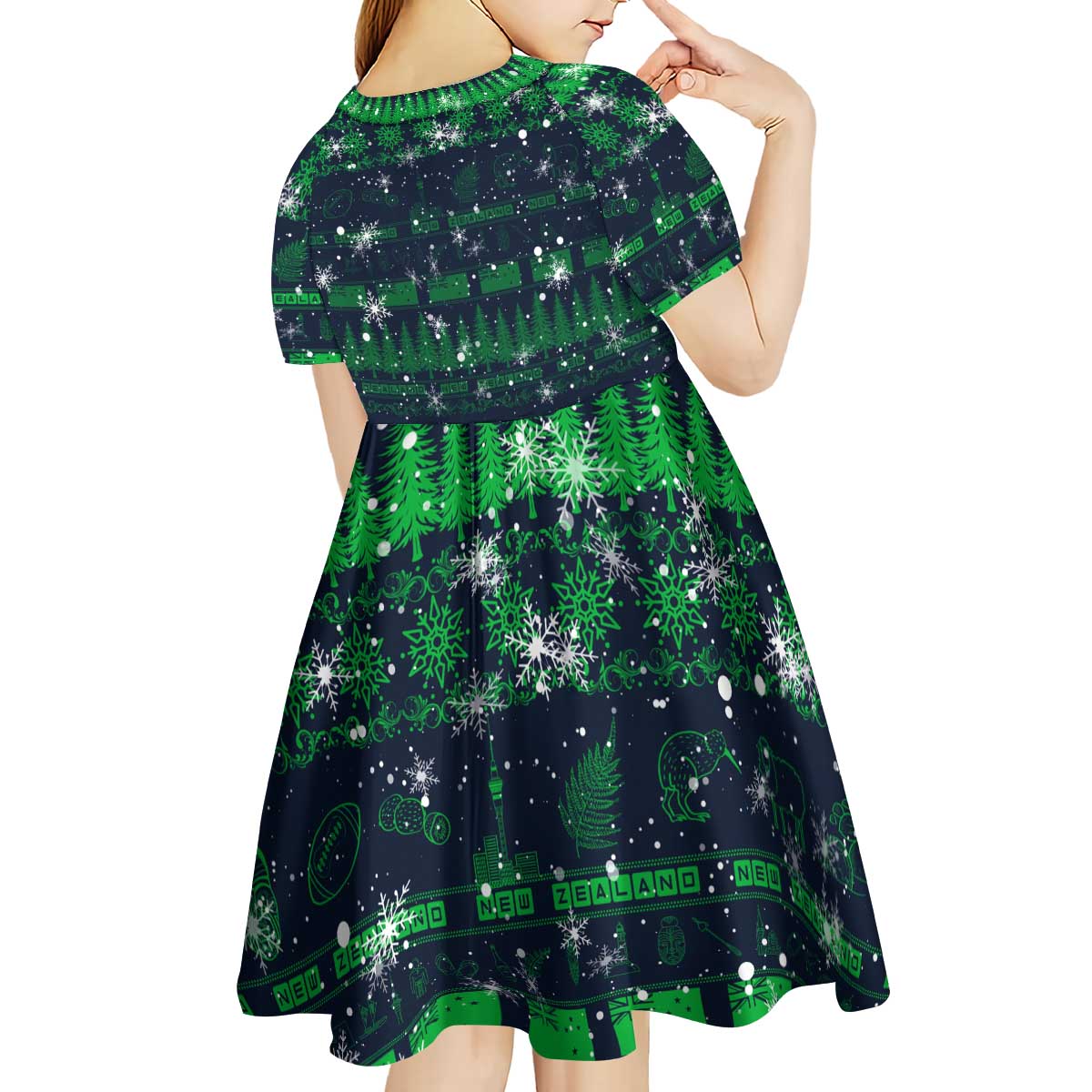 Merry Christmas New Zealand Kid Short Sleeve Dress Xmas Travel Map - Aussie Hoodie