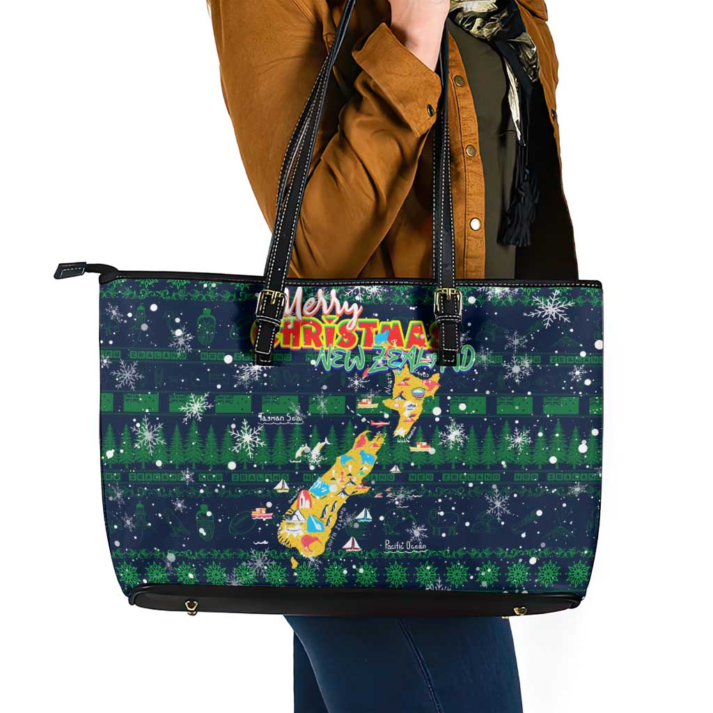 Merry Christmas New Zealand Leather Tote Bag Xmas Travel Map - Aussie Hoodie