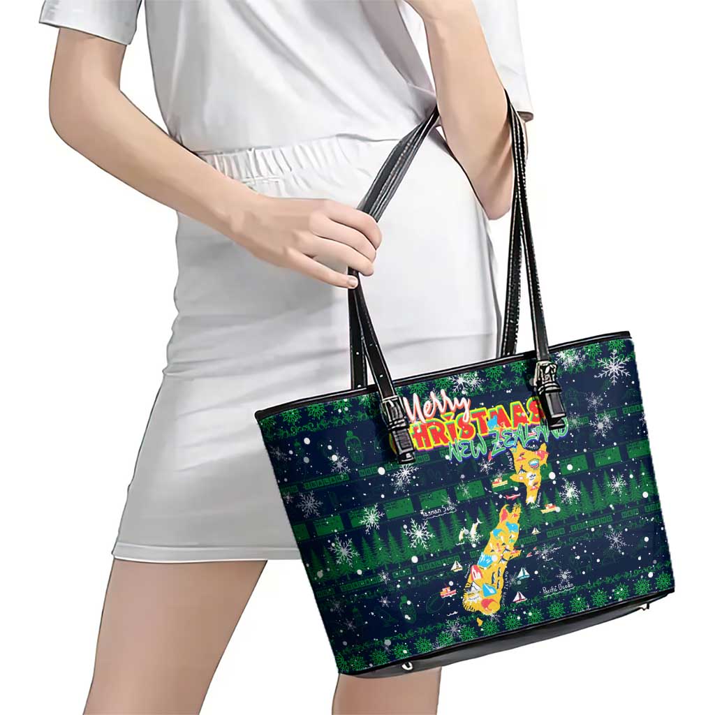 Merry Christmas New Zealand Leather Tote Bag Xmas Travel Map - Aussie Hoodie