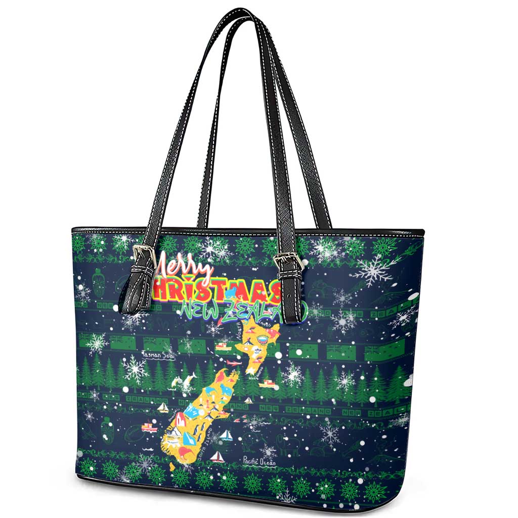 Merry Christmas New Zealand Leather Tote Bag Xmas Travel Map - Aussie Hoodie