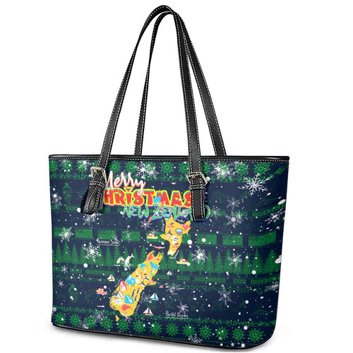 Merry Christmas New Zealand Leather Tote Bag Xmas Travel Map - Aussie Hoodie
