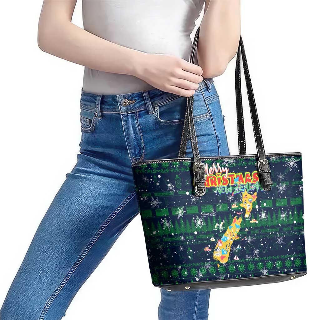 Merry Christmas New Zealand Leather Tote Bag Xmas Travel Map - Aussie Hoodie
